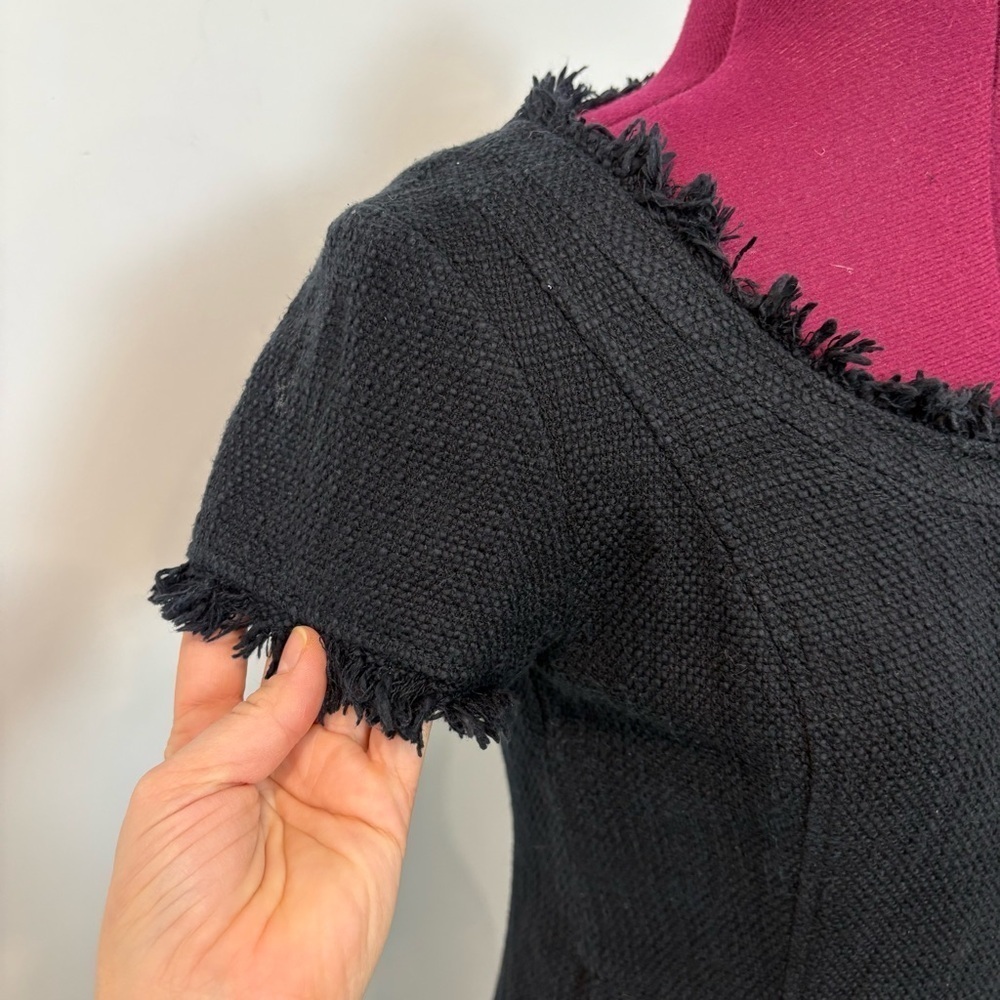 Tory Burch Cotton Black Tweed Fringe Hem Pocket Dress sz 2